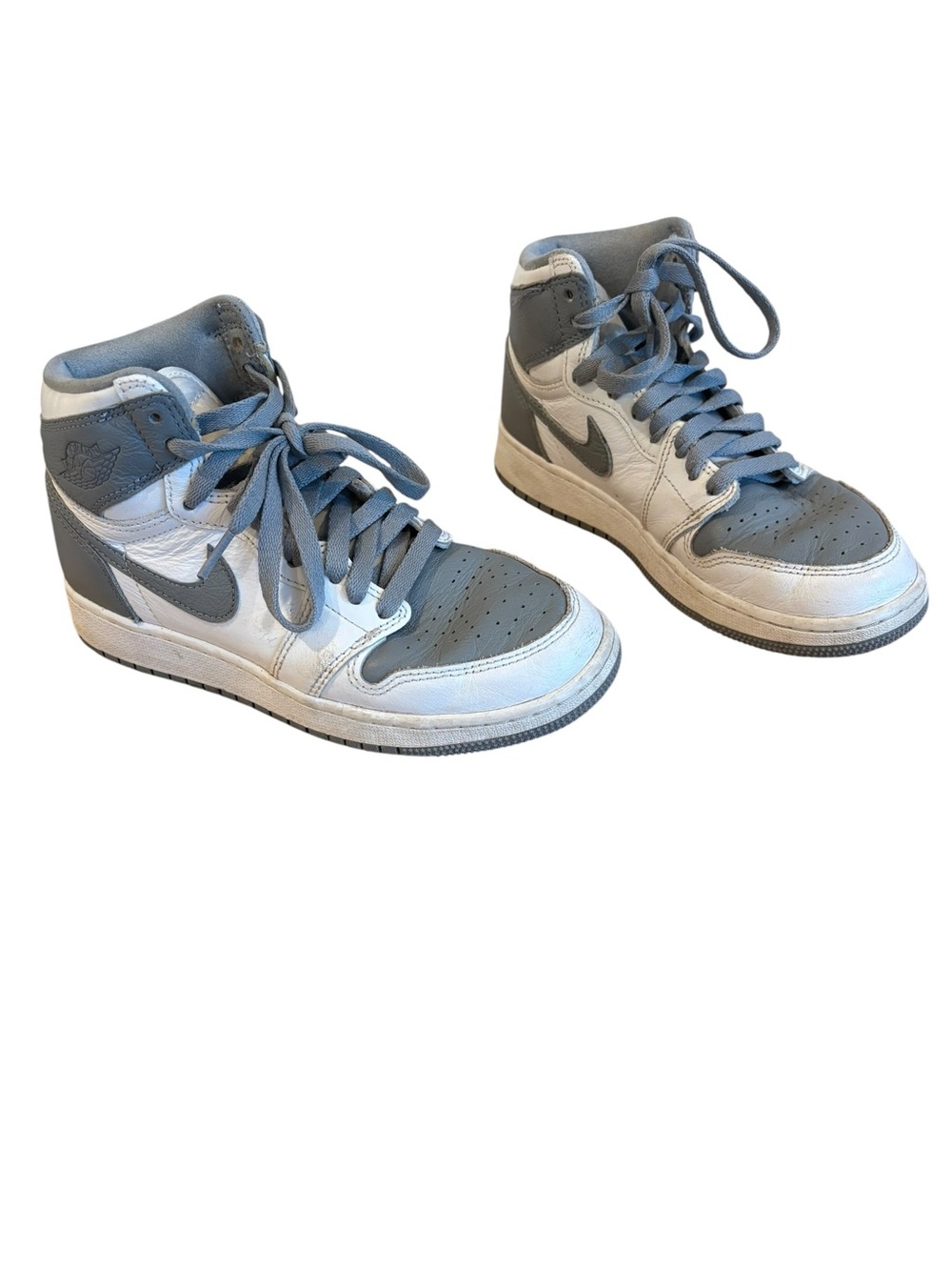 Nike Air Jordan 1 High Top Sneakers - White & Gray Kids Size 5